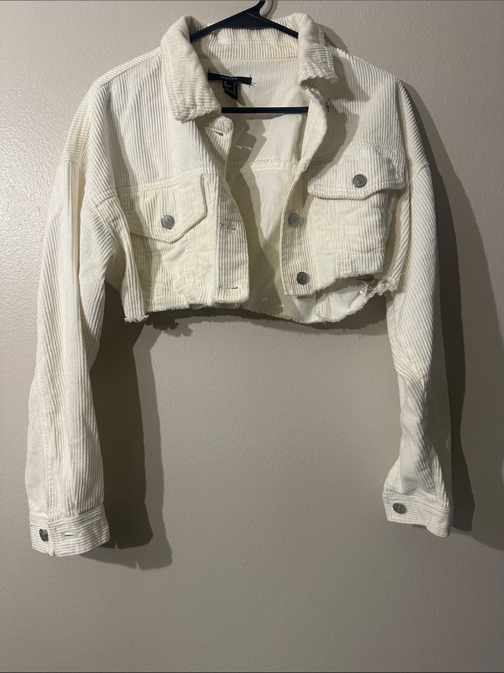 Forever 21 Cropped Corduroy Jacket - Cream Sz S